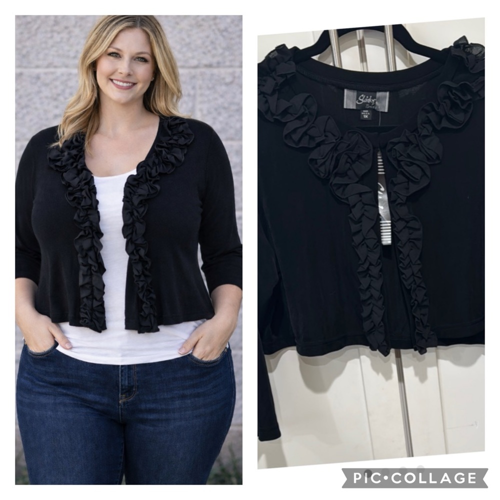 S.L. Fashions Black Ruffled 3/4 Sleeve shrug
